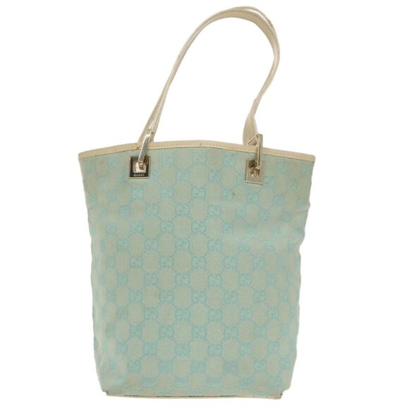 GUCCI GG Canvas Tote Bag Light Blue Gold 002 1098 Auth 100928 - Picture 2 of 16